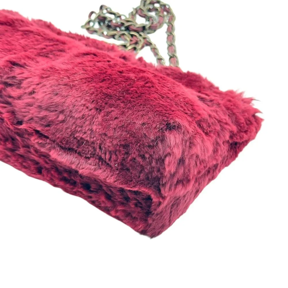 Chanel Burgundy Rabbit Fur Shoulder Tote Bag 2000-03
